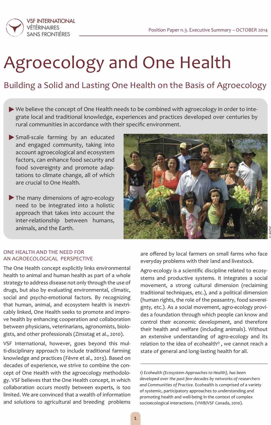 Agroecology and One Health. Building a solid and lasting One Health on the basis of Agroecology.